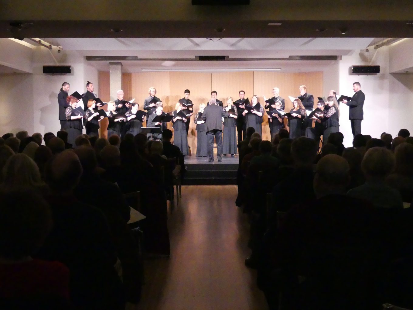 Choir performing in front of an audience.